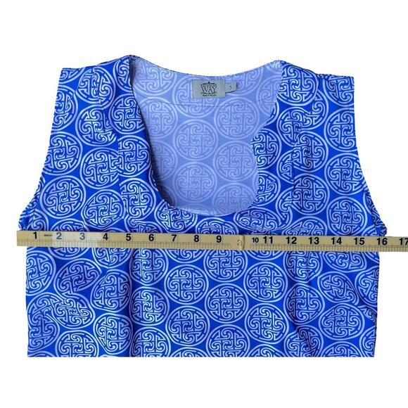 Katherine Way Blue & White Geometric Sleeveless Shift Dress – Size Small - Picture 5 of 10